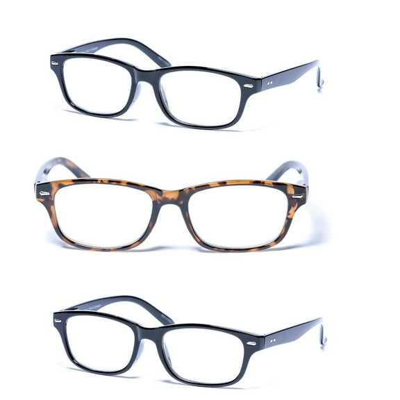 Mass Vision® 3 Pair of "The Intellect" Unisex Reading Glasses - Microfiber Soft Pouches Included