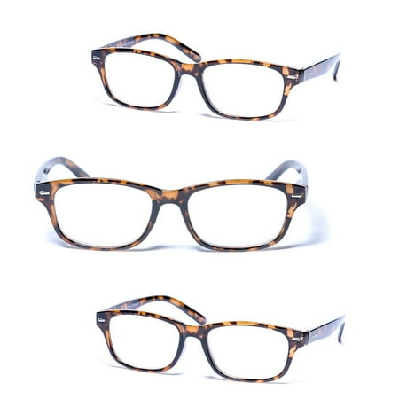 Mass Vision® 3 Pair of "The Intellect" Unisex Reading Glasses - Microfiber Soft Pouches Included