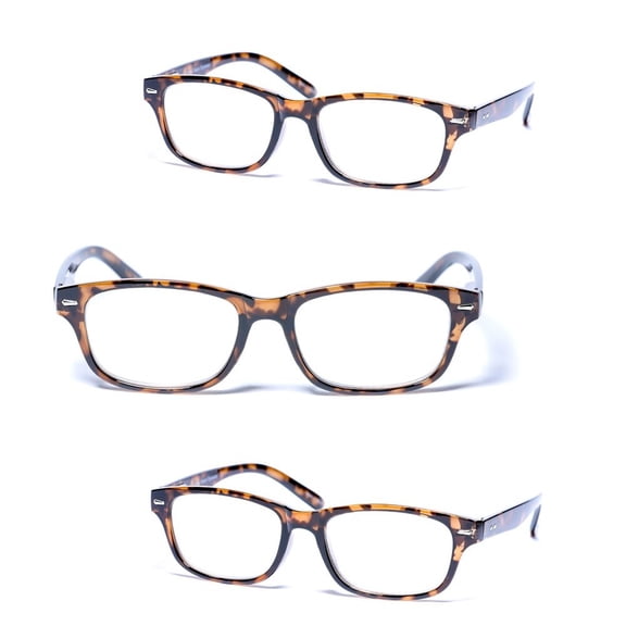 Mass Vision® 3 Pair of "The Intellect" Unisex Reading Glasses - Microfiber Soft Pouches Included