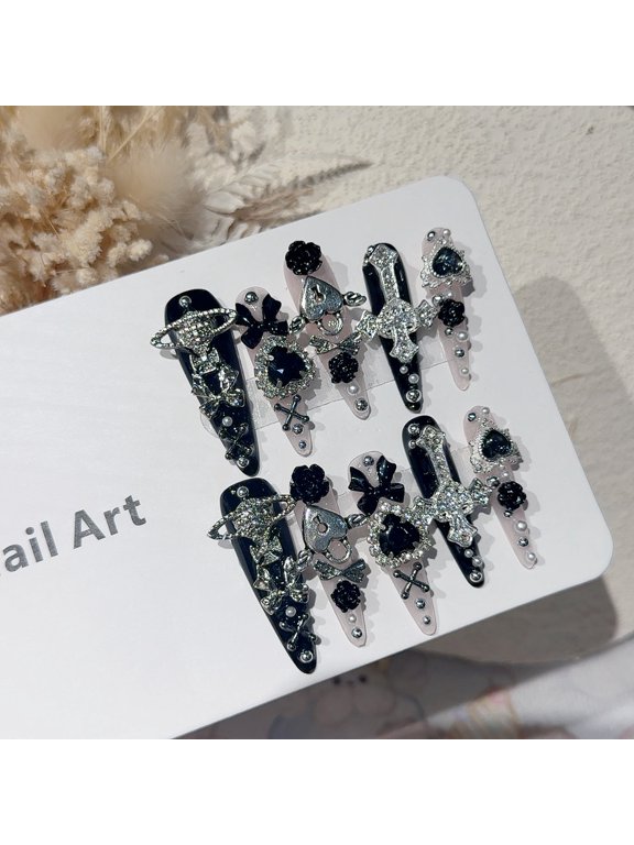 Mass-produced Wearing Nail Pink Black Spice Girl Japanese Diablo 4.0 Thin Dog Long Tip Nail Art