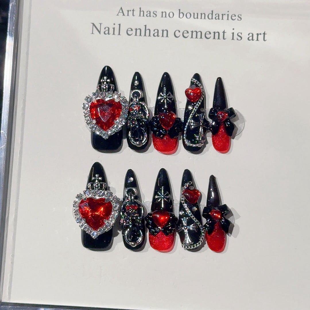 Pink Patch Kitten Mass-produced wearing nail, black and red gradual change cat eye nail ...