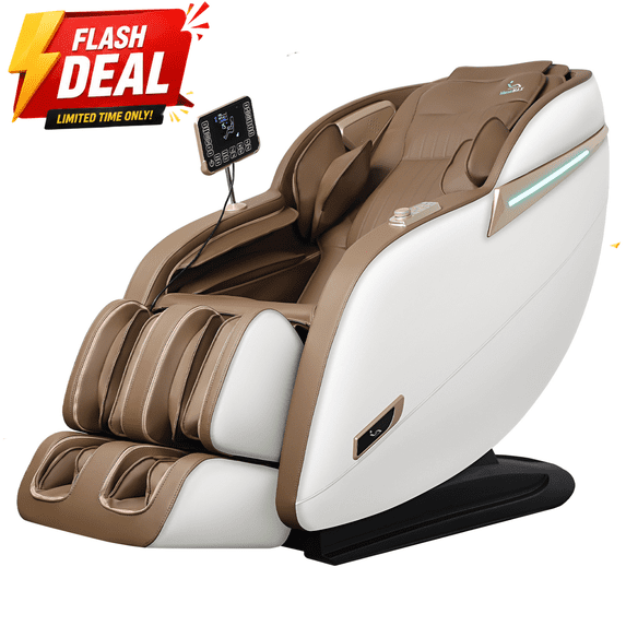 MassaMAX 2026 Version Full Body Massage Chair, Zero Gravity Recliner with SL Track, Heating Function, Beige/Brown