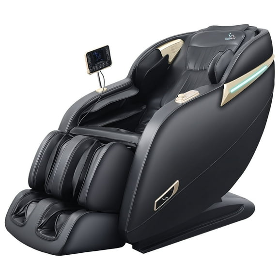 MassaMAX 2025 Version Full Body Massage Chair, Zero Gravity Recliner with Yoga Stretch, SL Track, Airbags, Heating, and Foot Massage, Black/Gold