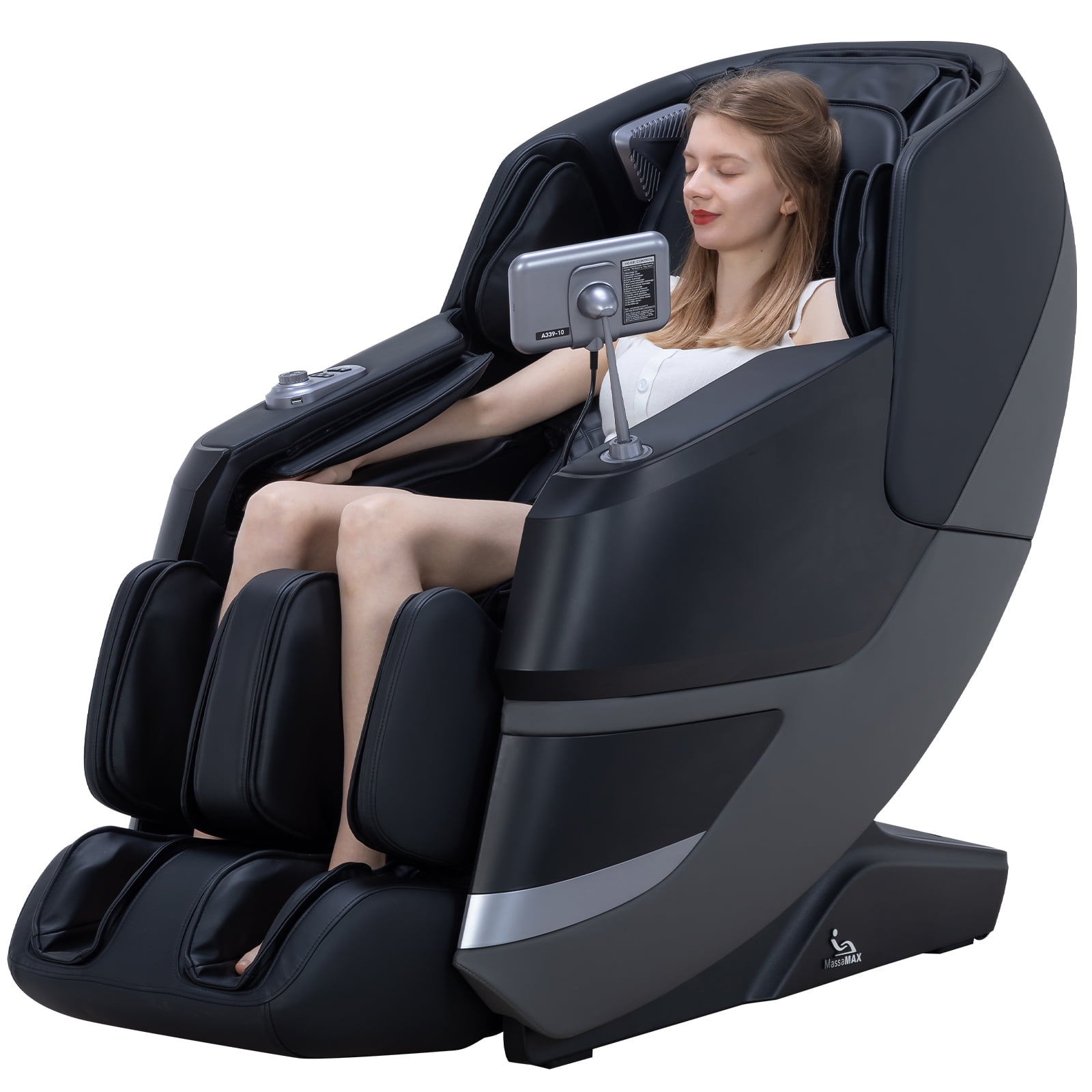 MassaMAX MT339 4D Massage Chair, Electric Extendable Footrest, Zero Gravity, With Touch Screen, Quick Access Buttons,in deep black color