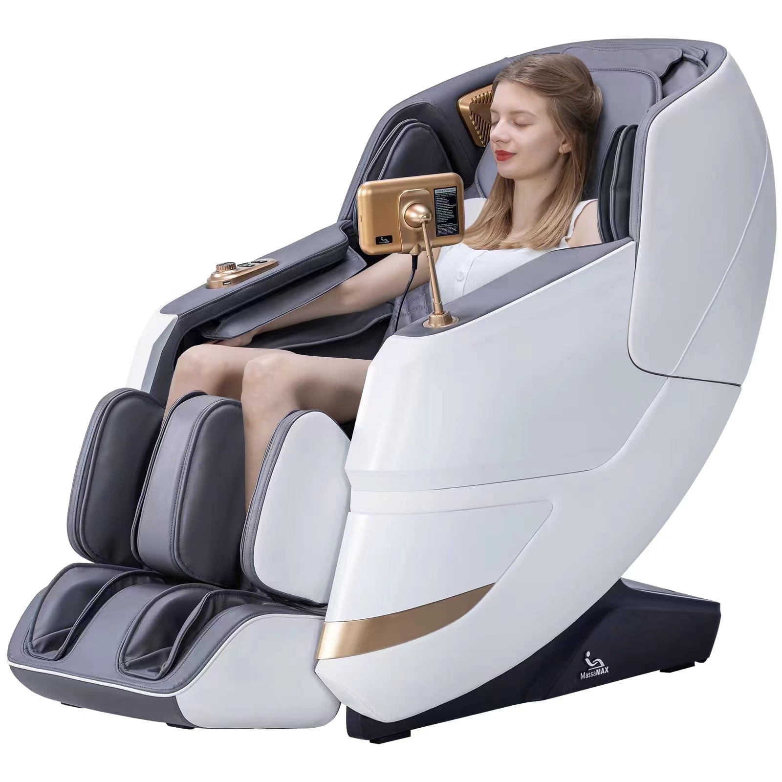 MassaMAX MT339 4D Massage Chair, Electric Extendable Footrest, Zero Gravity, With Touch Screen, Quick Access Buttons in White MassaMAX MT339 4D Massage Chair, Electric Extendable Footrest, Zero Gravity, With Touch Screen, Quick Access Buttons in White
