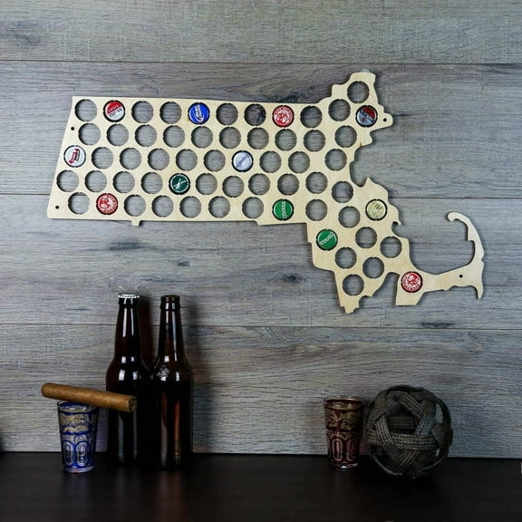 TORCHED Massachusetts Beer Cap Holder Map | Wall-Mounted Decor Display Art | Multicolor