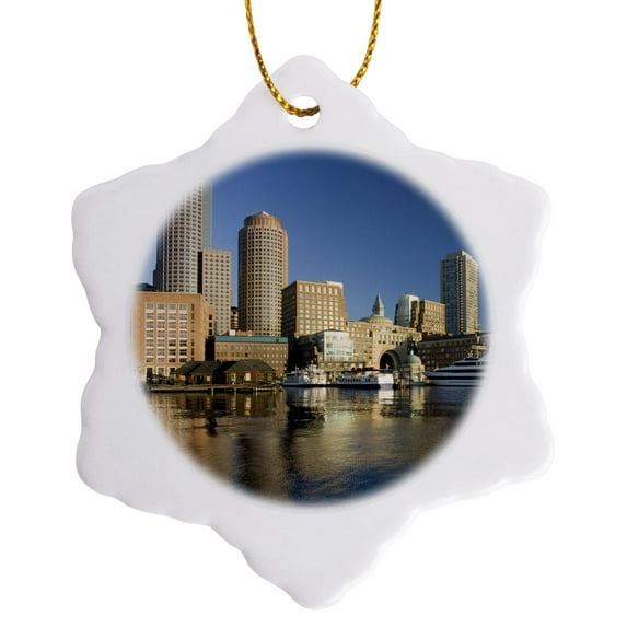 3drose, Massachusetts, Boston, Wharf, Financial District - Us22 Wbi0144 - Walter Bibikow, 3 inch Snowflake Porcelain Ornament