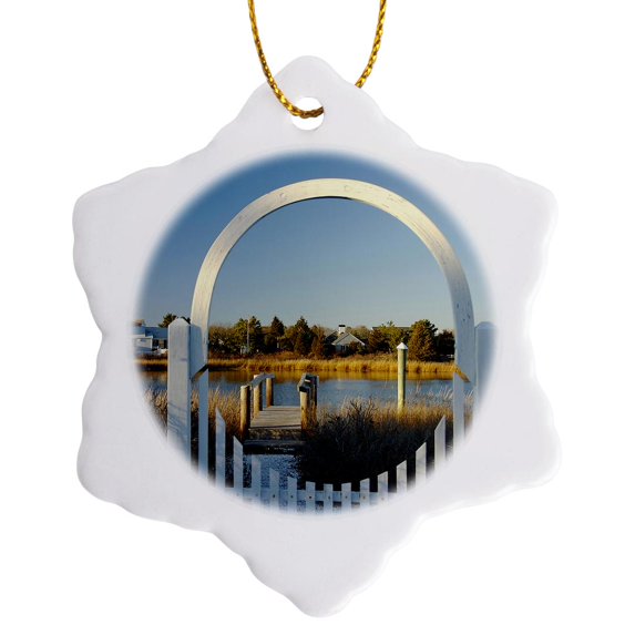 3drose, Massachusetts, Craigville, White Fence on Cape Cod - Us22 Spe0481 - Susan Pease, 3 inch Snowflake Porcelain Ornament