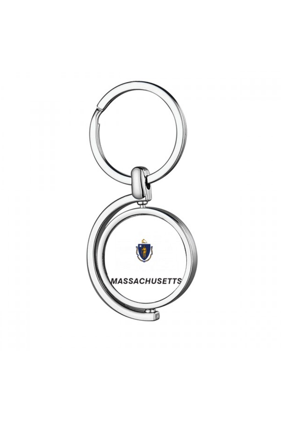 Massachusetts Flag Profile Rotating Keychain Metal Keyring Holder