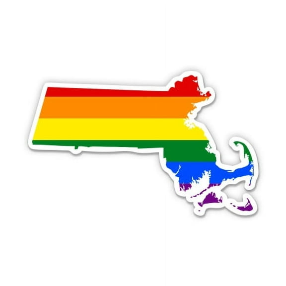 Massachusetts Gay Flag State Shape Rainbow Pride LGBT - 3" Vinyl Sticker - For Car Laptop I-Pad Phone Helmet Hard Hat - Waterproof Decal