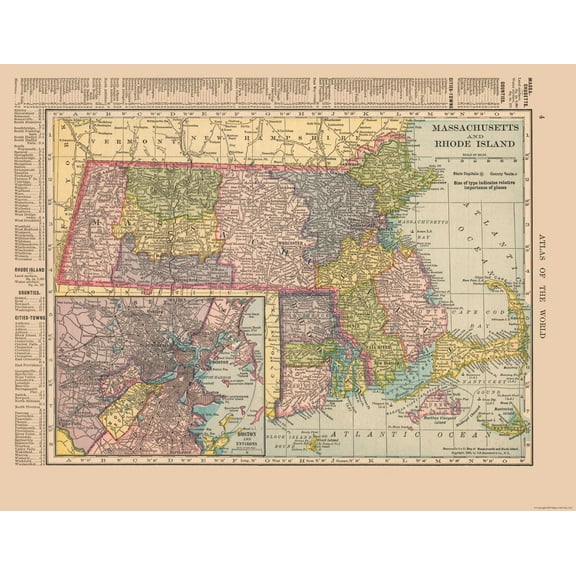 Historic State Map - Massachusetts - Hammond 1910 - 29.63 x 23 - Vintage Wall Art