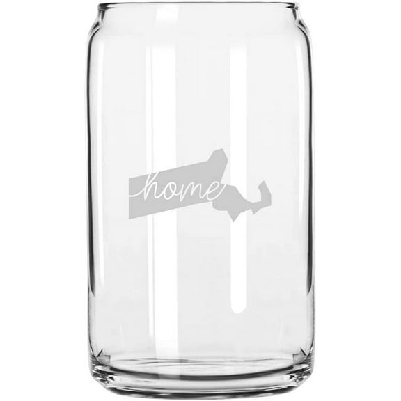 Massachusetts Home States Etched 16oz Libbey Can Glass