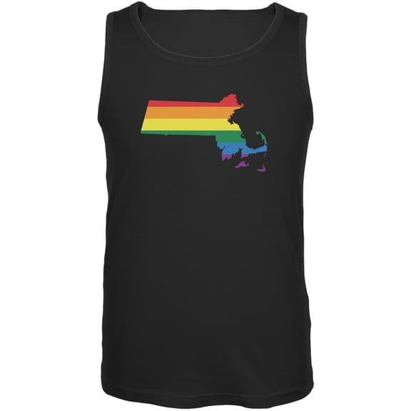 Massachusetts LGBT Gay Pride Rainbow Black Adult Tank Top - Large