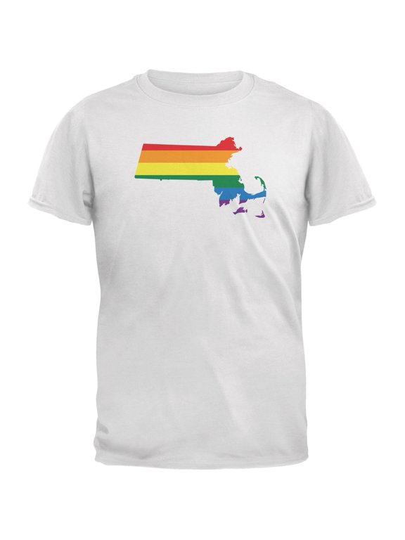 Massachusetts LGBT Gay Pride Rainbow White Adult T-Shirt - X-Large