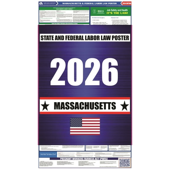 Massachusetts (MA) 2026 State Labor Law Poster - State, Federal and OSHA Compliant Laminated Poster - Perfect for the Workplace Posting - Clear and Easy-to-Read Format - 20 Inch by 36 Inch - English