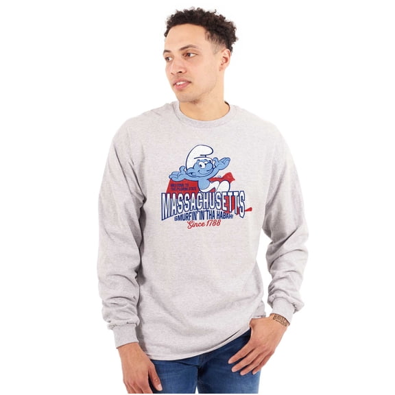 Massachusetts MA Accent Funny Smurfs Unisex Plus Size Long Sleeve Shirt Brisco Brands 3X