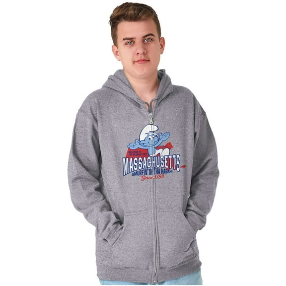 Massachusetts MA Accent Funny Smurfs Zip Up Hoodie Men's Women's Brisco Brands S