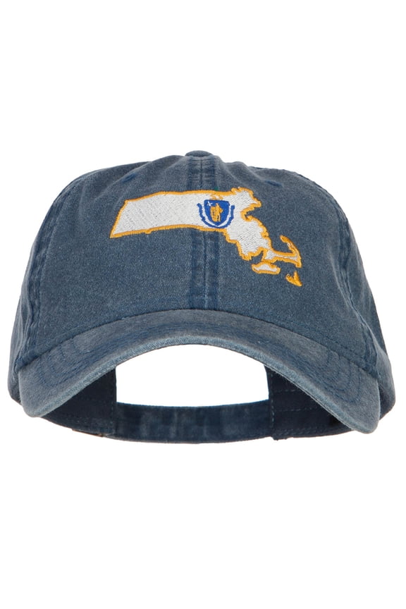 Massachusetts Map State Flag Embroidered Cap - Navy OSFM