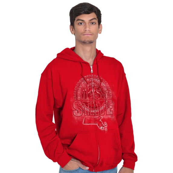 Massachusetts Mass Pride Retro Emblem Unisex Fleece Graphic Zip Up Hoodie Brisco Brands 3X