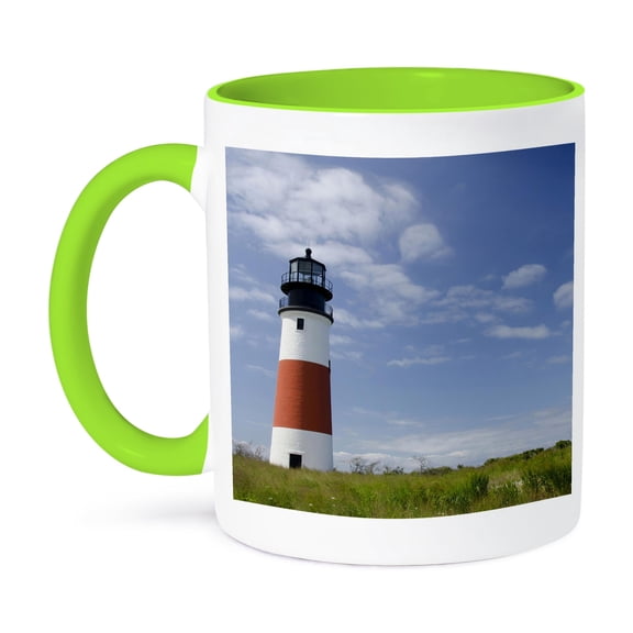 3dRose, Massachusetts, Nantucket, Sankaty lighthouse - US22 CMI0001 - Cindy Miller Hopkins, 11oz Two-Tone Green Mug