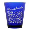 thumbnail image 1 of Massachusetts Nautical Scene Pencil Sketch Cobalt Blue Frosted Shot Glass, 1 of 1