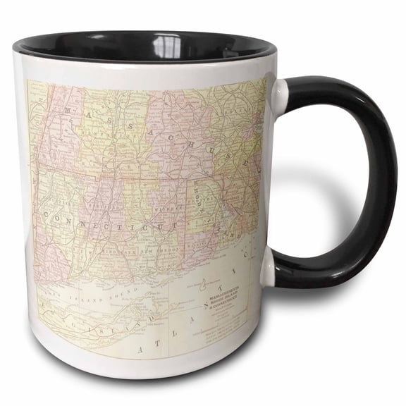 3drose, Massachusetts, Rhode Island, Connecticut Map, 11oz Two-tone Black Mug