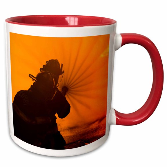 3drose, Massachusetts, Rockport, Fourth of July Bonfire, Firemen, 15oz Two-tone Red Mug