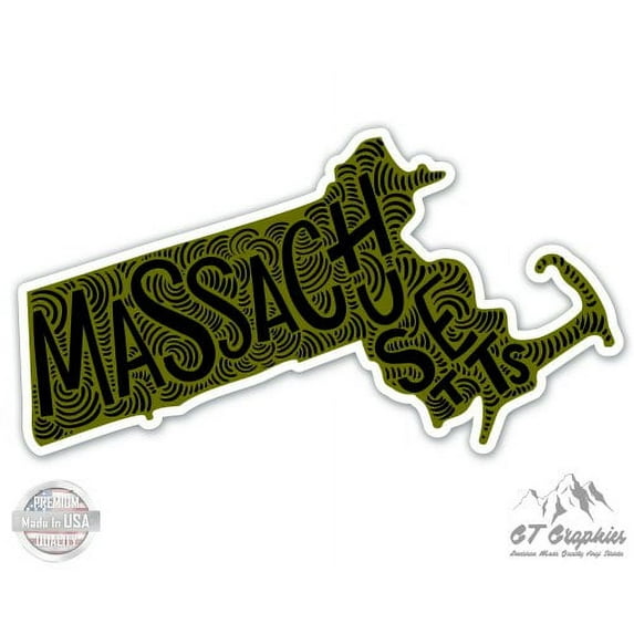 Massachusetts Shape Cute Letters Native Local - 5" Vinyl Sticker - For Car Laptop I-Pad - Waterproof Decal