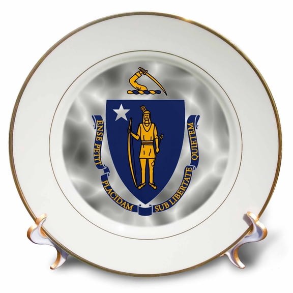 3dRose, Massachusetts State Flag, 8 inch Porcelain Plate