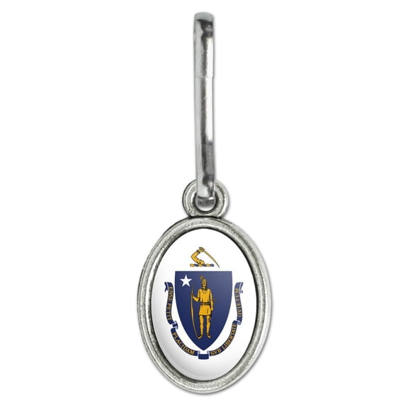 Massachusetts State Flag Antiqued Oval Charm Clothes Purse Suitcase Backpack Zipper Pull Aid