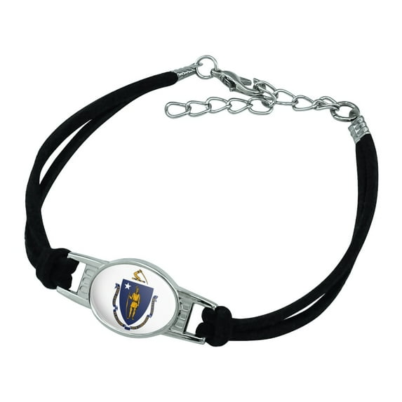 Massachusetts State Flag Novelty Suede Leather Metal Bracelet