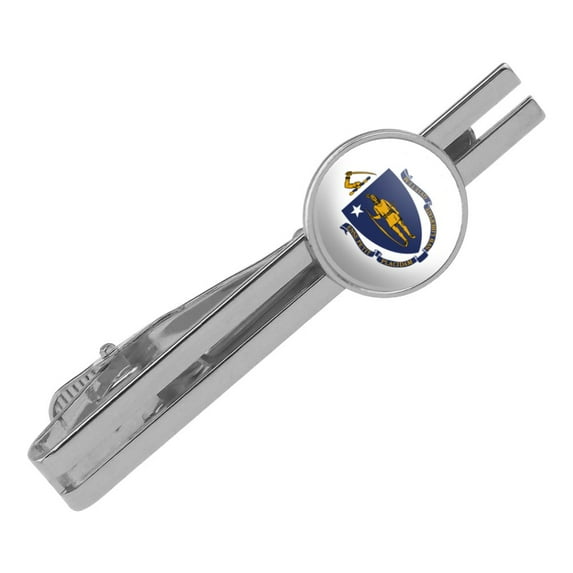 Massachusetts State Flag Round Tie Bar Clip Clasp Tack Silver Color Plated
