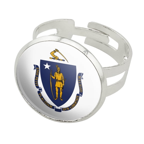 Massachusetts State Flag Silver Plated Adjustable Novelty Ring