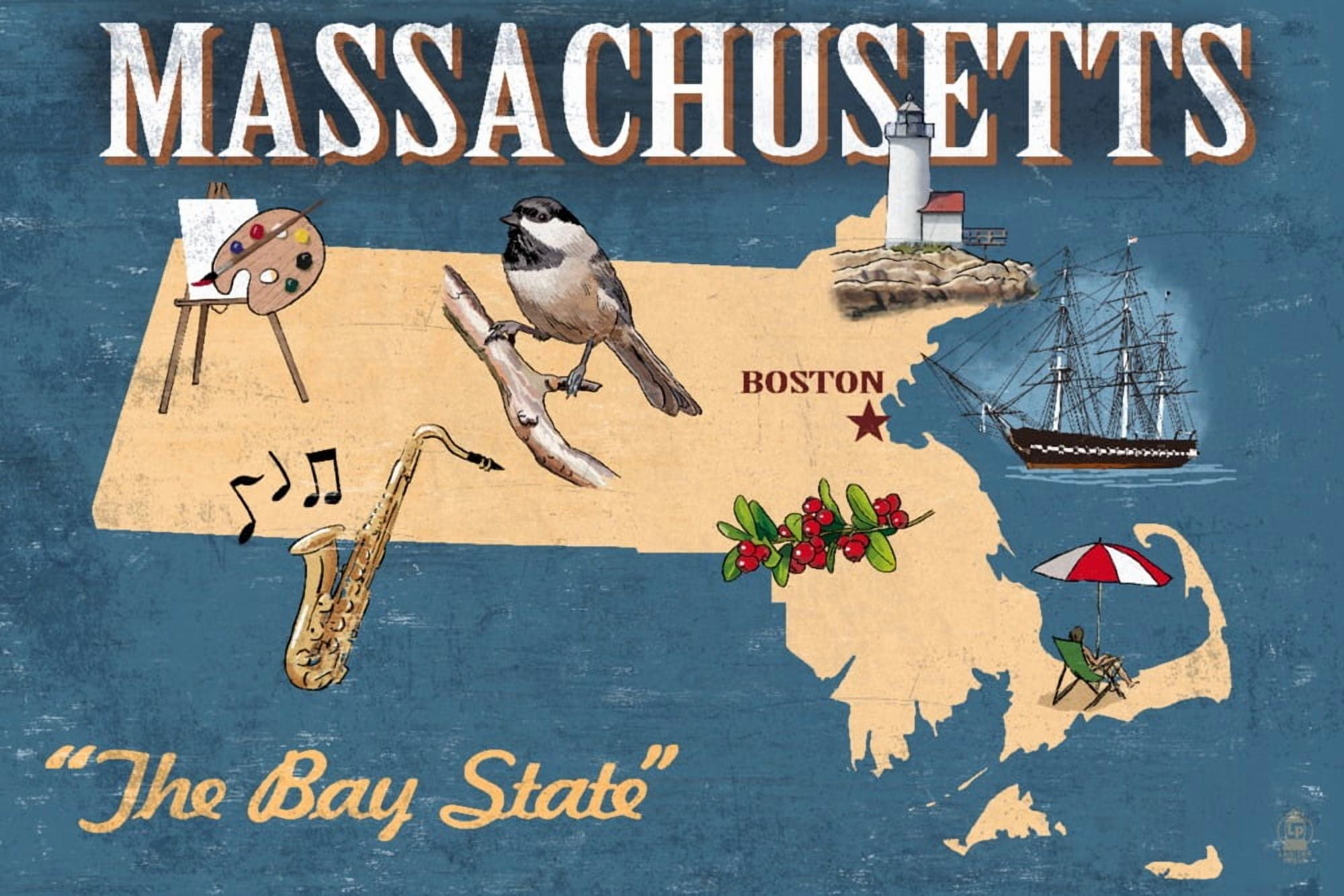 Massachusetts, State Icons (Version 2) (36x54 Giclee Gallery Art Print ...