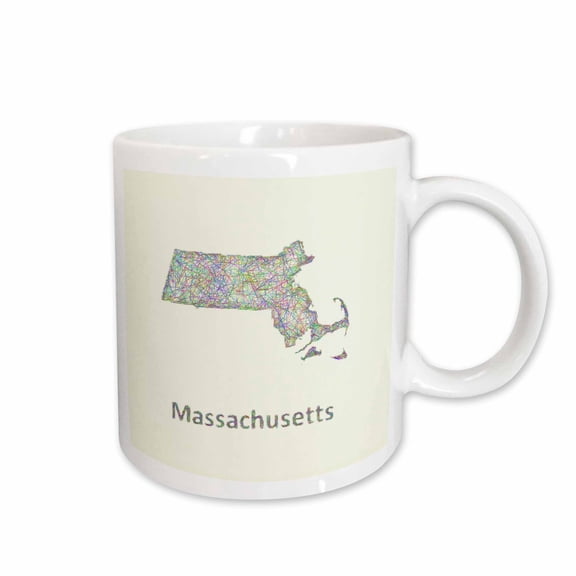 3drose, Massachusetts State Map - Colorful Line Art Graphic Design, 11oz Mug