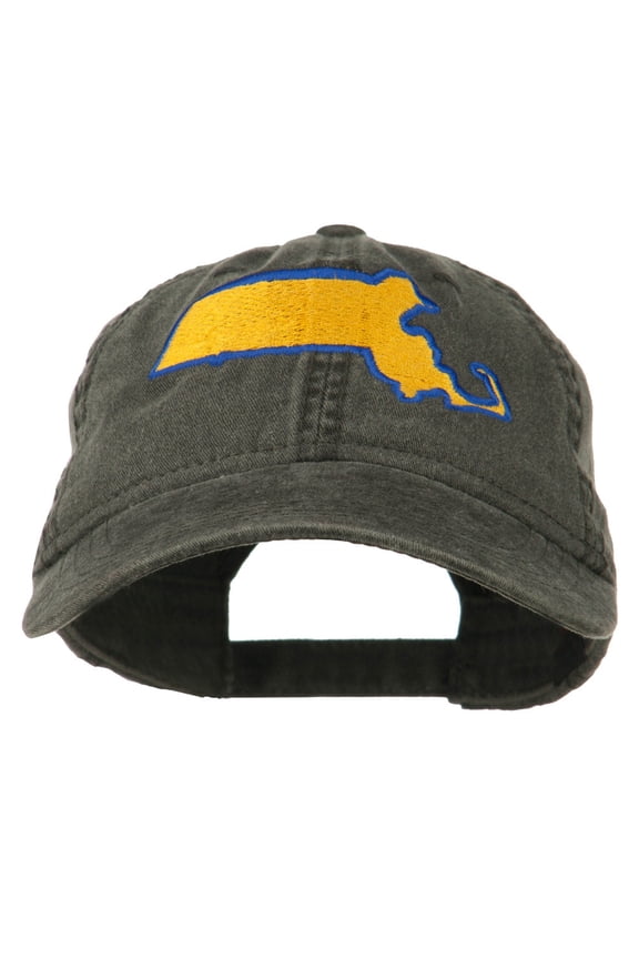 Massachusetts State Map Embroidered Washed Cap - Black OSFM