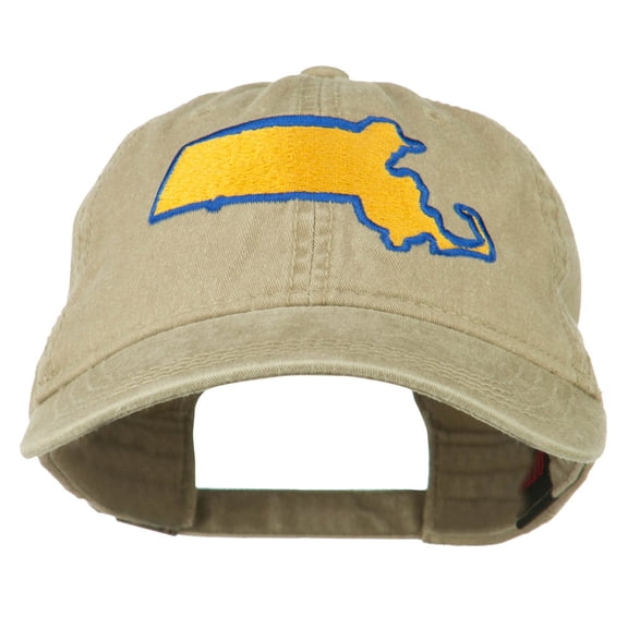 Massachusetts State Map Embroidered Washed Cap - Khaki OSFM