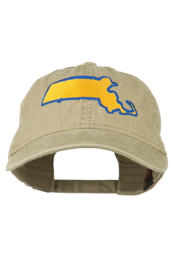 Massachusetts State Map Embroidered Washed Cap - Khaki OSFM