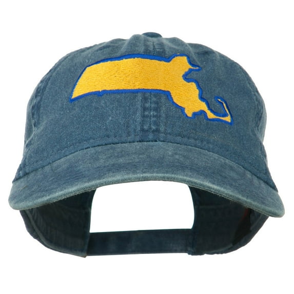 Massachusetts State Map Embroidered Washed Cap - Navy OSFM