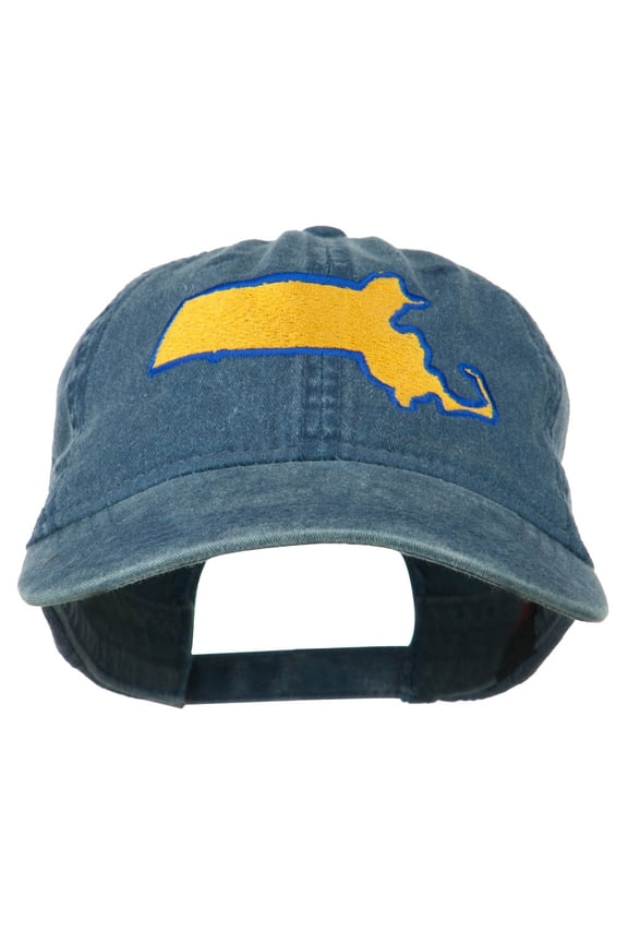 Massachusetts State Map Embroidered Washed Cap - Navy OSFM