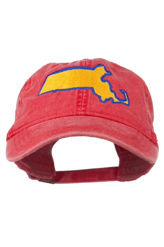 Massachusetts State Map Embroidered Washed Cap - Red OSFM