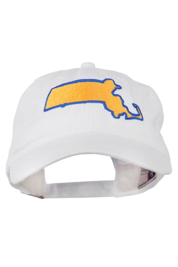 Massachusetts State Map Embroidered Washed Cap - White OSFM