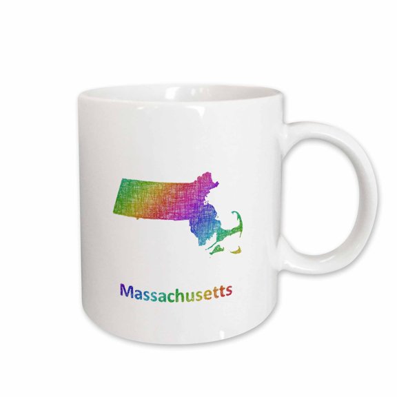 3drose, Massachusetts State Map - Rainbow Sketch Design, 11oz Mug