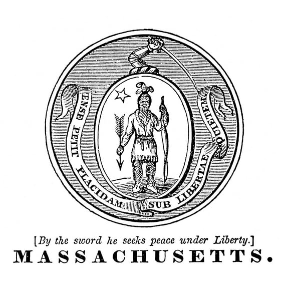 Massachusetts State Seal. Nthe Seal Of Massachusetts One Of The Original Thirteen States At The Time Of The American