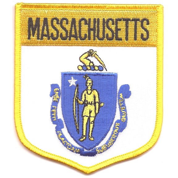 Massachusetts State Shield Patch; Measure 3 1/8'" x 3 1/2", Embroidered Iron On or Sew On Shield Patch Flag Emblem