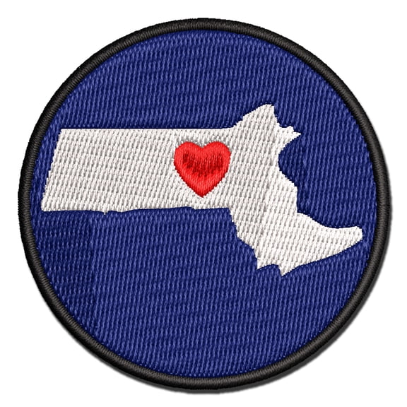 Massachusetts State with Heart Applique Multi-Color Embroidered Iron-On Patch - 3 Inch Medium