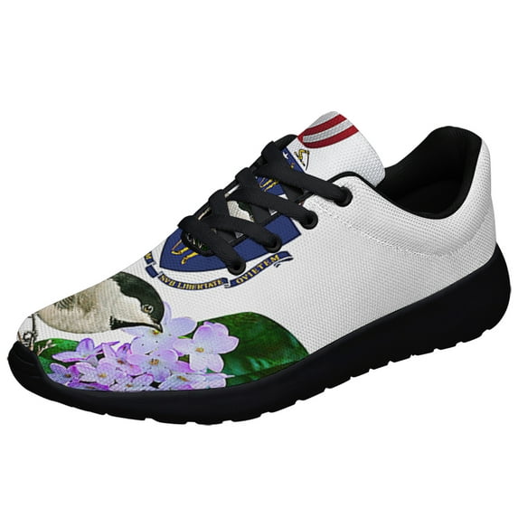 Massachusetts Stte Chickadee Bird and Mayflower Shoes Sneakers Black Size 6