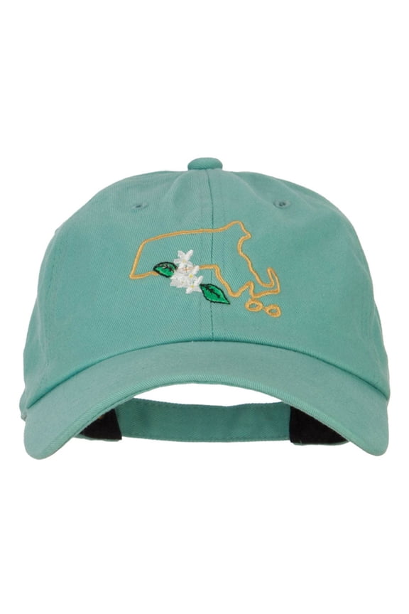 Massachusetts Trailing Arbutus with Map Embroidered Unstructured Washed Cap - Mint OSFM
