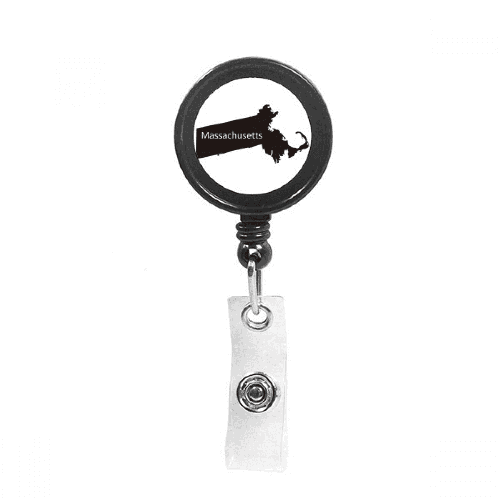 Massachusetts USA Map Outline Retractable Keychain Badge Holder ID Badge