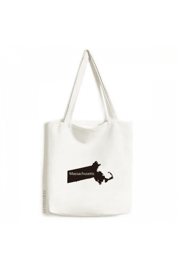 Massachusetts USA Map Outline Tote Canvas Bag Shopping Satchel Casual Handbag